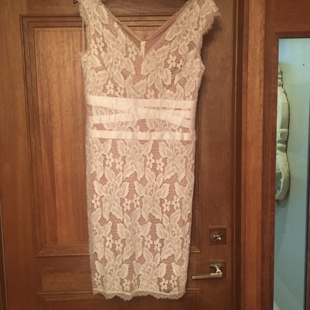 Adrianna Papell romantic lace cover dress.